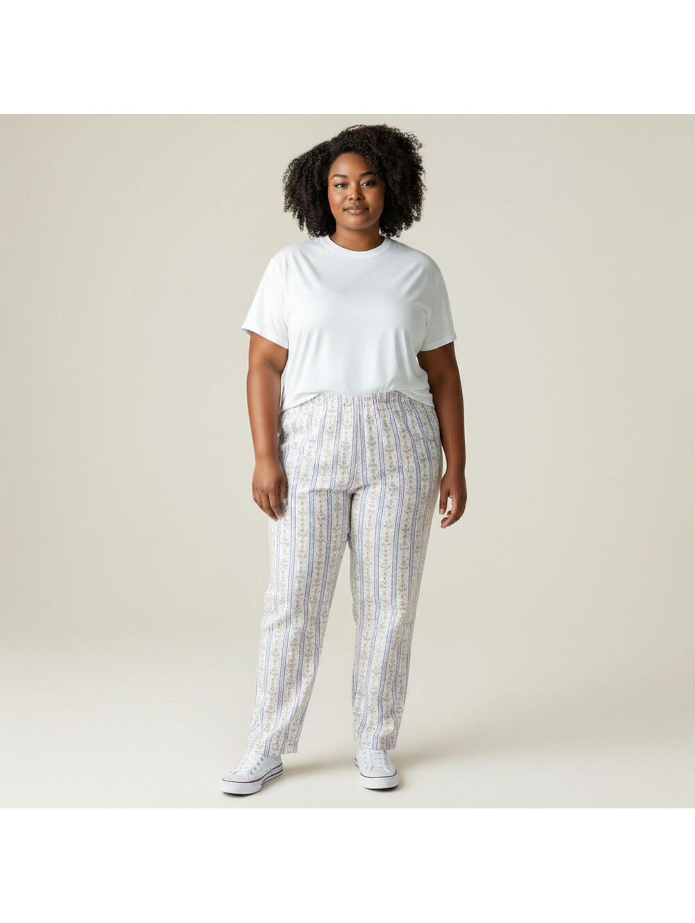 Unbranded Pajama Pants Women L Large White Striped High Rise Pull On Sleepwear